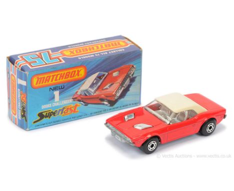 Matchbox Superfast 1c Dodge Challenger - red body with unusual off white roof (this is uniform throughout, including the unde