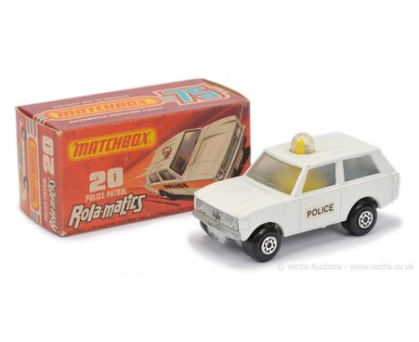 Matchbox Superfast 20b Range Rover Police Patrol - white body with small Police door labels, clear frosted windows, BLUE SPIN