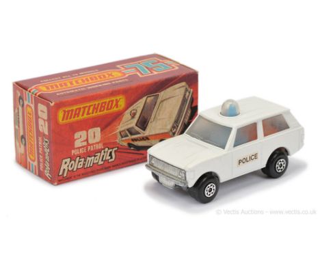 Matchbox Superfast 20b Range Rover Police Patrol - white body with small Police door labels, clear frosted windows, ORANGE SP