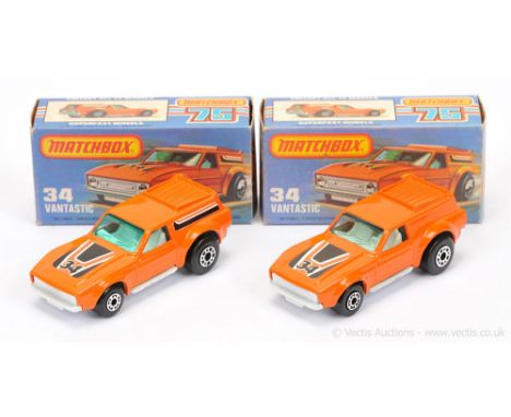 Matchbox Superfast 2 x 34b Ford Mustang Vantastic - both are orange body (shade variation between models) with racing number 