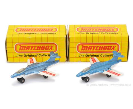 Matchbox Superfast 2 x 2d S-2 Jet (Blackburn Buccaneer) - both are metallic blue upper fuselage, clear canopy windows, ivory 
