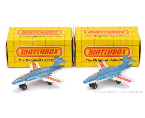 Matchbox Superfast 2 x 2d S-2 Jet (Blackburn Buccaneer) - both are metallic blue upper fuselage, clear canopy windows, ivory 