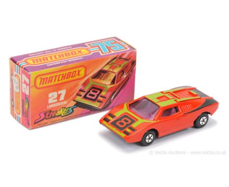 Matchbox Superfast 27b Lamborghini Countach Streakers issue - darker shade burnt orange body with lime green &amp; black raci