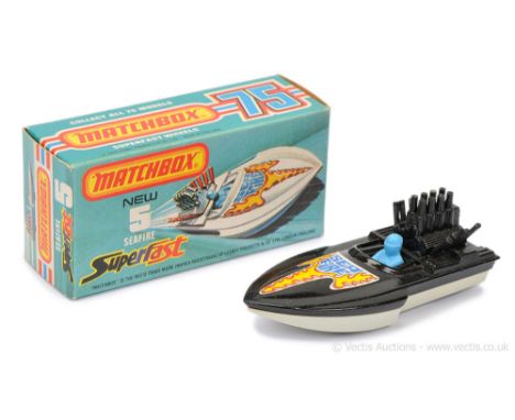 Matchbox Superfast 5b Seafire Power Boat - Factory Pre-Production Colour Trial - gloss black deck, blue plastic driver, black