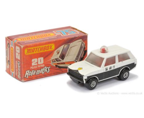 Matchbox Superfast 20b Range Rover Police Patrol Japanese Market issue - black &amp; white body, clear frosted windows, red s