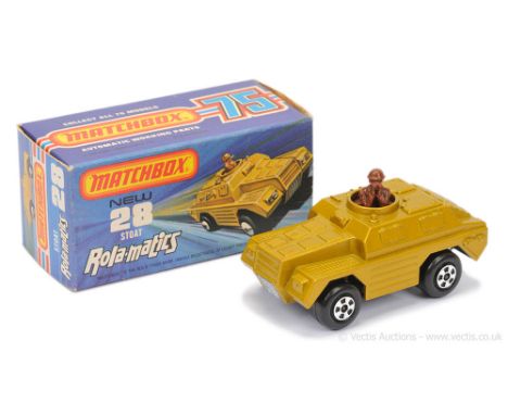 Matchbox Superfast 28b Stoat Armoured Car - metallic gold body, RARE BARE METAL BASE - Excellent Plus with a couple of chips 