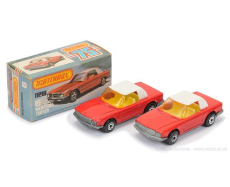 Matchbox Superfast 2 x 6b Mercedes 350 SL - both are red body with white roof, light amber windscreen, pale yellow interior, 