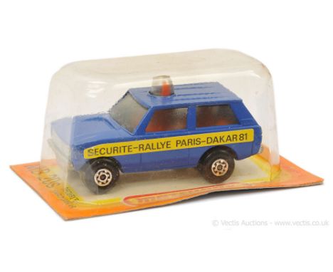 Matchbox Superfast 20b Range Rover Police Patrol French market issue - dark blue body with yellow "Securite-Rallye Paris-Daka