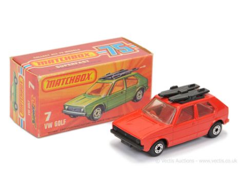 Matchbox Superfast 7c Volkswagen Golf - red body, clear windows, RARE RED INTERIOR, matt black base - Excellent (paint chips 