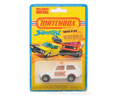 Matchbox Superfast 20b Range Rover Police Patrol - white body with Site Engineer door labels, clear frosted windows, orange s