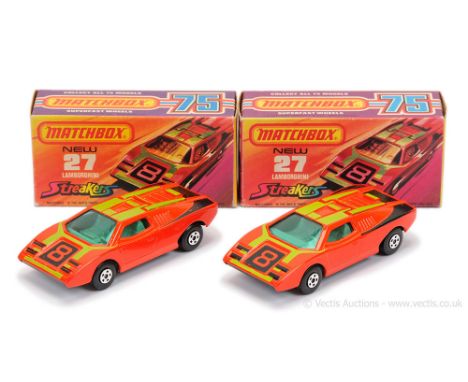 Matchbox Superfast 2 x 27b Lamborghini Countach Streakers issue - both are lighter shade burnt orange body with lime green &a