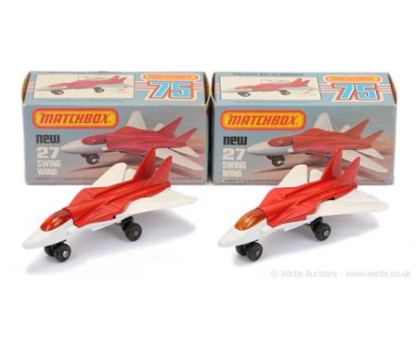 Matchbox Superfast 2 x 27c Swing Wing Jet - both are red upper fuselage, white lower fuselage, ivory plastic wings without ta