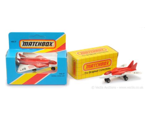 Matchbox Superfast 2 x 27c Swing Wing Jet - both are red upper fuselage, white lower fuselage, red canopy, ivory plastic wing