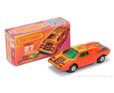 Matchbox Superfast 27b Lamborghini Countach Streakers issue - lighter shade burnt orange body with lime green &amp; black rac