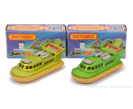 Matchbox Superfast 2 x 2c Rescue Hovercraft - both are chrome engine, dark amber windows, tan plastic skirt &amp; base - (1) 