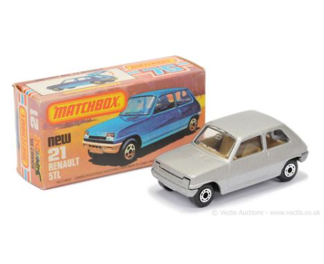 Matchbox Superfast 21c Renault 5TL - metallic silver body, clear windows, RARE DARK TAN INTERIOR, silver painted base - Excel