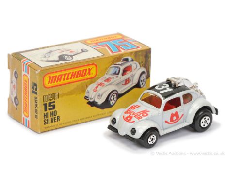 Matchbox Superfast 15c Hi Ho Silver "Volks-Dragon VW Beetle Dragster" - metallic lighter shade pearl silver body with black &