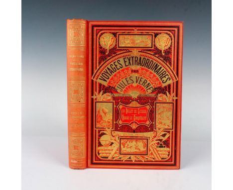 Splendid double volume from Hetzel's French edition Au Deux Elephants with red cover, Voyages Extraordinaires by Jules Verne.