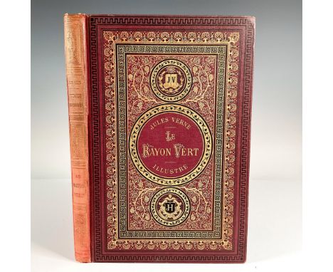 Burgundy-brown cover volume from Hetzel's French edition Aux Initiales Dorees, JV, Voyages Extraordinaires by writer Jules Ve