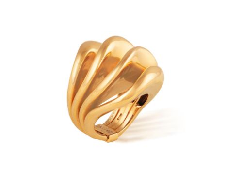 DE GRISOGONO: A GOLD 'ONDE' COCKTAIL RINGComposed of four slightly articulated wavy hoops, in 18K rose gold, signed De Grisog