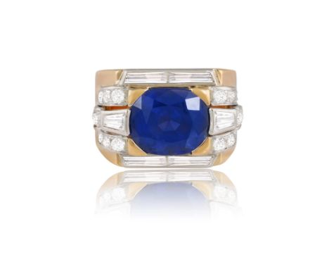 A RETRO SAPPHIRE AND DIAMOND RING, CIRCA 1940* No internet bidding for this lotThe Private Collection of A Continental Lady O