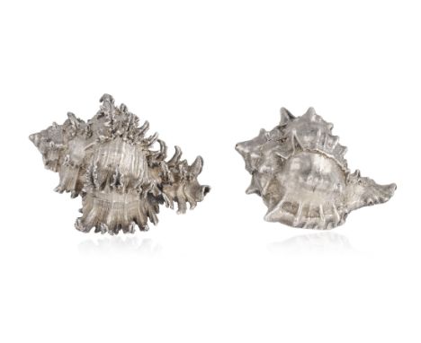 BUCCELLATI: TWO SILVER COATED DECORATIVE OBJECTSThe Murex and the Cassis Cornuta shells, each 999 silver coated, signed Feder