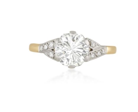 A DIAMOND SINGLE-STONE RINGThe brilliant-cut diamond weighing approximately 1.60cts, between single-cut diamond shoulders, mo