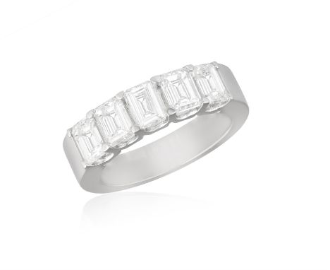 A FINE DIAMOND FIVE-STONE RINGThe frontispiece set with cut-cornered emerald-cut diamonds, each weighing approximately 0.50ct
