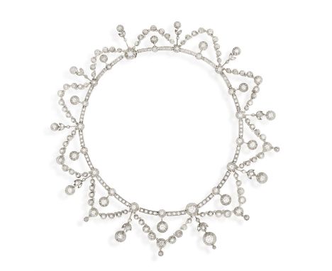 A LATE 19TH CENTURY DIAMOND NECKLACE, CIRCA 1870-90Of swag design, set throughout with old cushion, brilliant and single-cut 