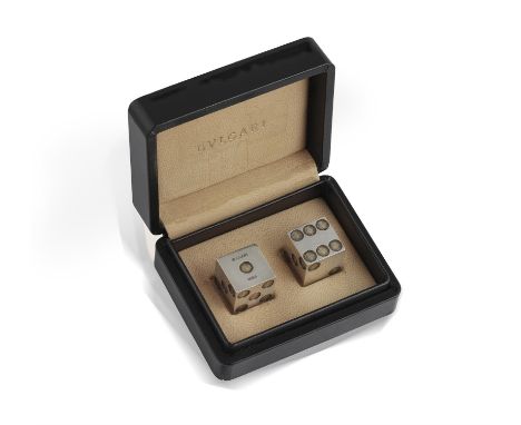 BULGARI: A PAIR OF NOVELTY DICE, 2000Each square cube with concave dotes, signed Bvlgari Roma, with maker's mark 'SB', Englis