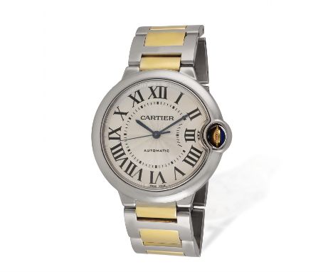 CARTIER: A STAINLESS STEEL AND 18K GOLD 'BALLON BLEU' BRACELET WATCH, CIRCA 2021The 25-jewel Cal-076 automatic movement, circ