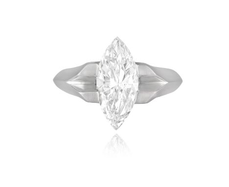 LANGI: A FINE DIAMOND SINGLE-STONE RINGOf architectural design, centring a marquise-shaped diamond weighing 2.13cts, to a pla