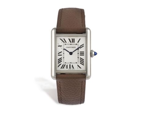CARTIER: A STAINLESS STEEL 'TANK MUST' WRISTWATCHThe 4-jewel Cal-157 quartz movement, silver dial with black Roman numerals, 