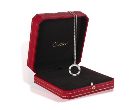 CARTIER: A DIAMOND 'LOVE' PENDANT ON CHAIN, CIRCA 2015The pendant hoop pavé-set with brilliant-cut diamonds, accented with sc