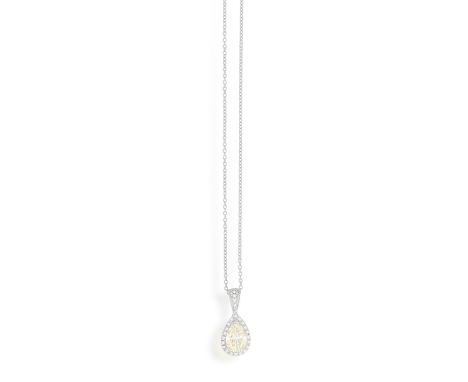 A DIAMOND PENDANT ON CHAINThe pear-shaped diamond weighing approximately 1.60cts within a three-claw setting, to a brilliant-