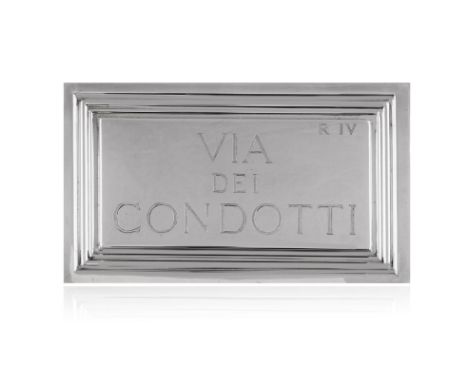 BULGARI: A LARGE SILVER PLAQUEThe rectangular-shaped plaque, inscribed to the front 'R IV VIA DEI CONDOTTI', the textured sil