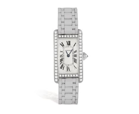 CARTIER: A LADY'S 18K GOLD AND DIAMOND-SET 'TANK AMÉRICAINE' BRACELET WATCHThe 4-jewel Cal-157 quartz movement, with rectangu