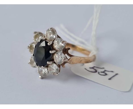 A black &amp; white stone 9ct dress ring size O 3.1g inc