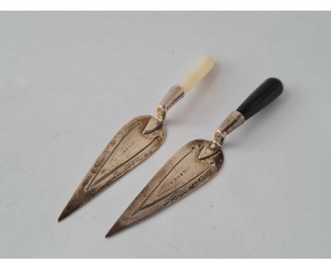 Two trowel shaped book marks one with MOP handle