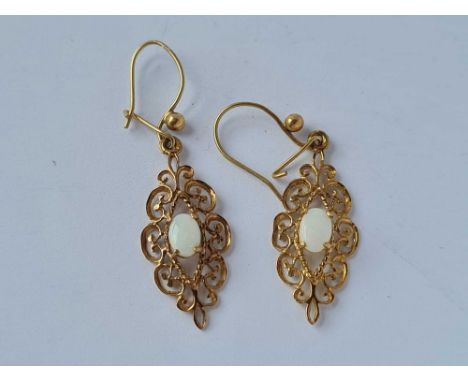 A pair of decorative opal drop earrings 