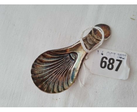 A caddy spoon with shell shaped hammered bowl, Chester 1907 by KS, IA, some damage
