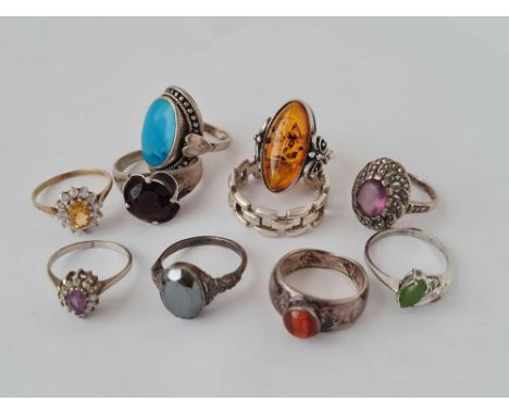 Ten assorted silver ring     43 gms 