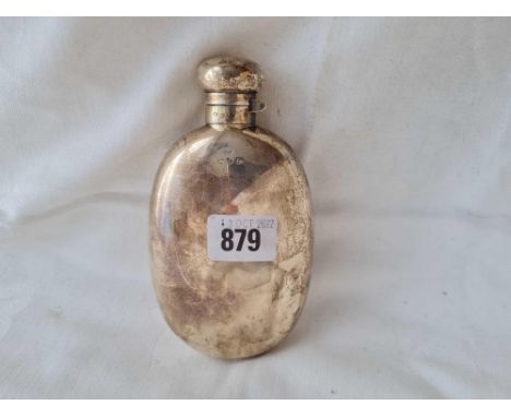 A good Victorian hip flask oval with bayonet cover, Birmingham 1893, 6” long by LC? 138 g.