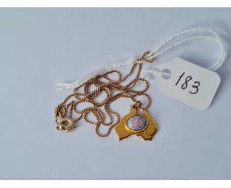 A Australia out line pendant set with a opal on chain  9ct 16 inch      2.7 gms 