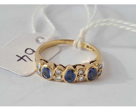 An attractive sapphire &amp; diamond half hoop 9ct ring size L 2.5g inc