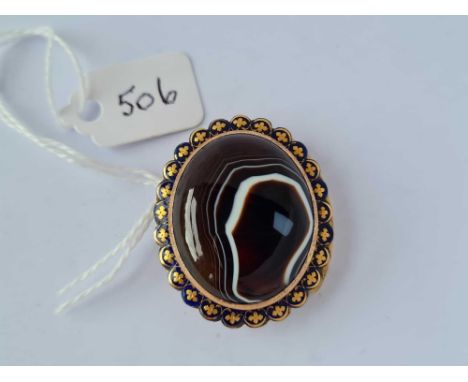 A Victorian banded agate and enamel clasp 