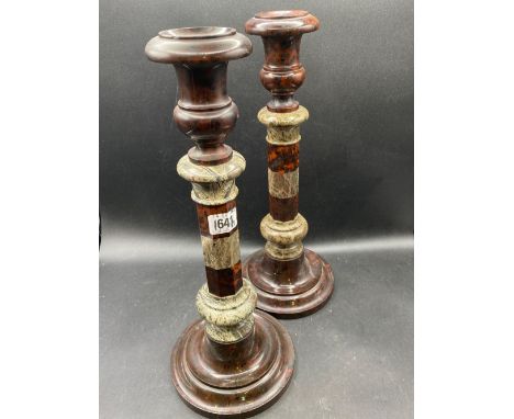 A pair of 19th Century Marble candlestick in different colours, 14" high
