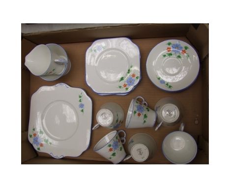 Osborne china tea set to include cake plate, 4 side plates 6 cups and saucers, milk jug and sugar bowl ( 1 tray) 