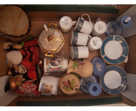 Mixed collection of items to include Elizabethan Lucerne pattern coffee cups and saucers, Wedgwood candlestick holders, Wade 