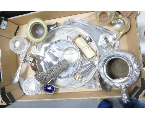 A Collection of Silver Plated items to include Teapots, Serving Trays, Ladle etc 